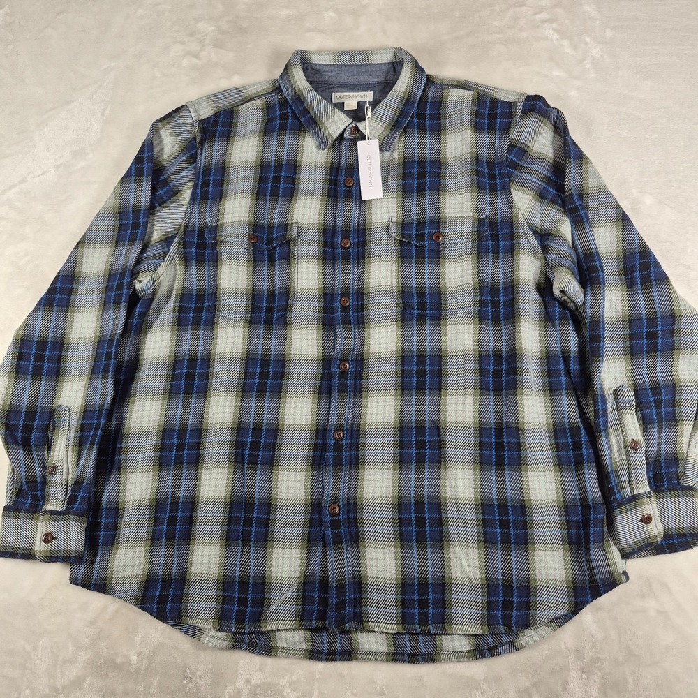 Outerknown Blanket Shirt Men's 3XL XXXL Blue Plaid Organic Cotton Button Up NWT